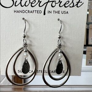 Silver Forest Dual Teardrop Earrings with Pearl Accent